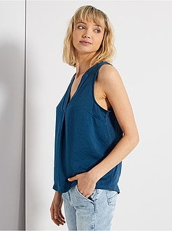 Damesmode maat 34-48 - Soepelvallende blouse van twee stoffen - Kiabi