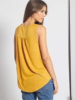 Damesmode maat 34-48 - Soepelvallende blouse van twee stoffen - Kiabi