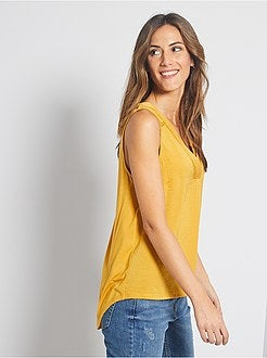 Damesmode maat 34-48 - Soepelvallende blouse van twee stoffen - Kiabi