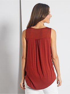Damesmode maat 34-48 - Soepelvallende blouse van twee stoffen - Kiabi