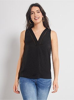 Damesmode maat 34-48 - Soepelvallende blouse van twee stoffen - Kiabi