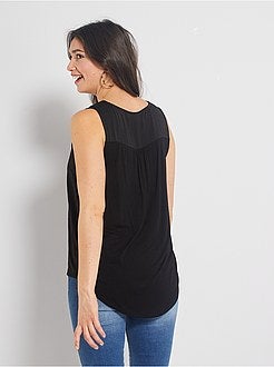 Damesmode maat 34-48 - Soepelvallende blouse van twee stoffen - Kiabi