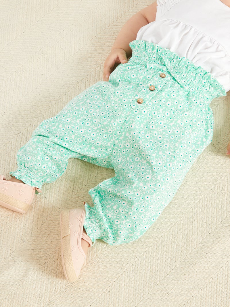 Soepelvallende broek print groen - Kiabi