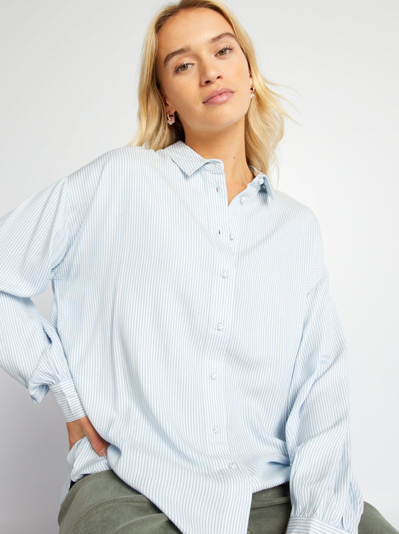 Soepelvallende, gestreepte blouse BLAUW - Kiabi