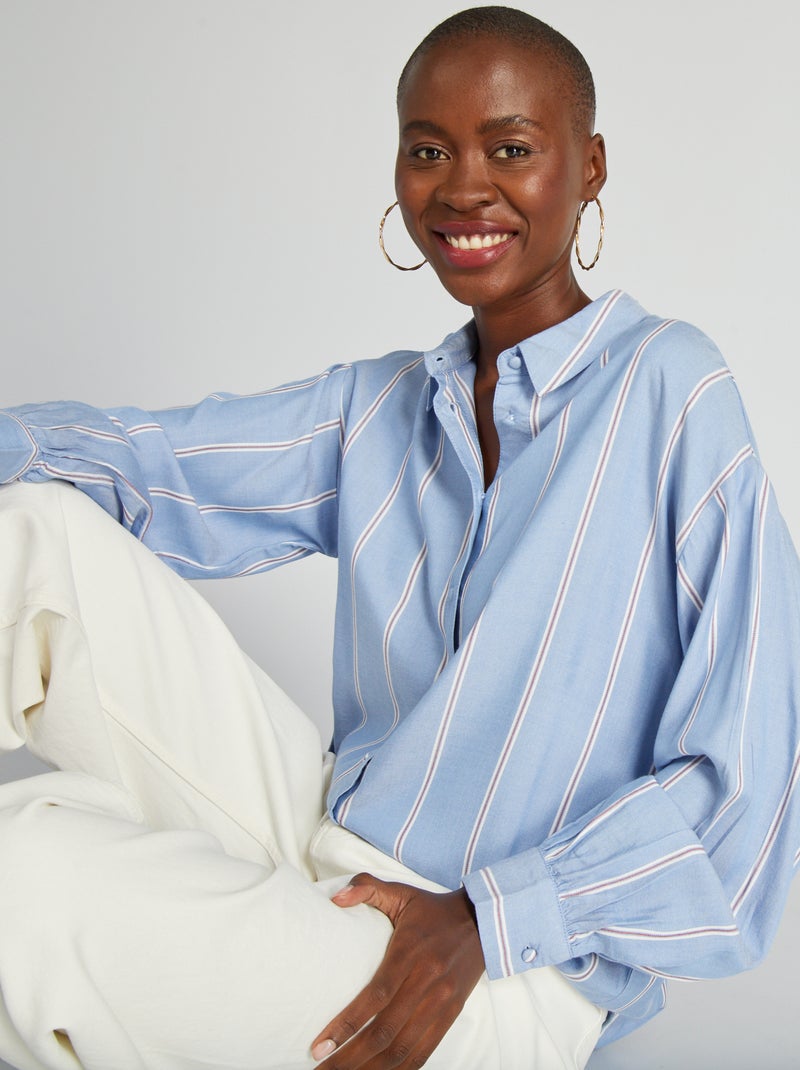 Soepelvallende, gestreepte blouse BLAUW - Kiabi