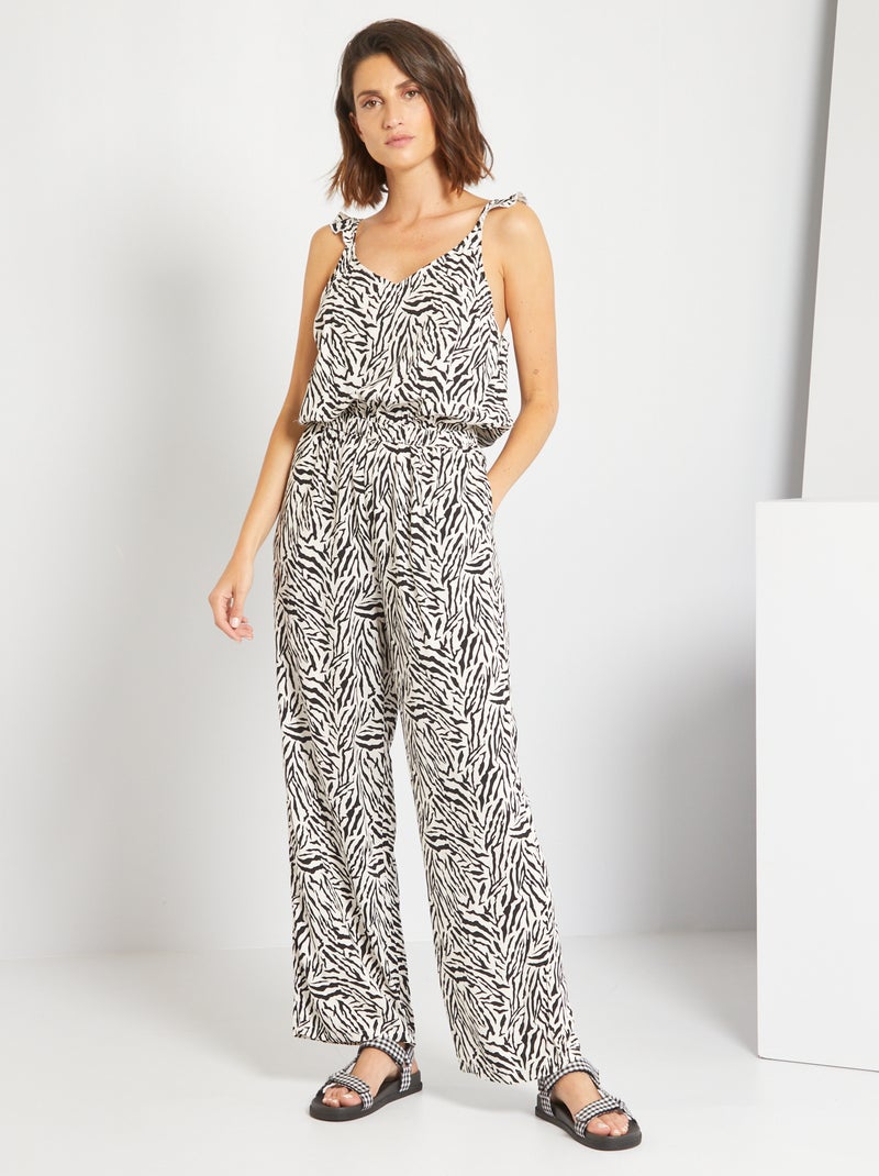 Soepelvallende jumpsuit met zebraprint WIT - Kiabi