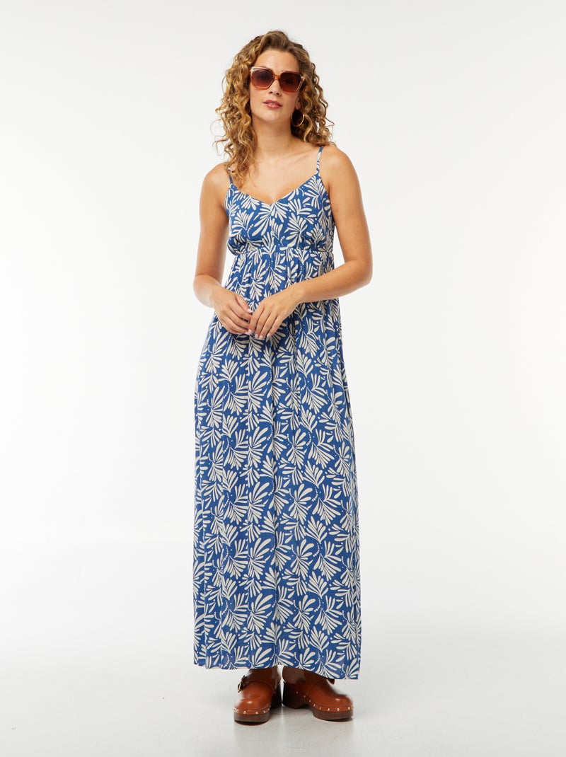 Soepelvallende jurk met bloemenprint en smalle, verstelbare bandjes Blauw - Kiabi