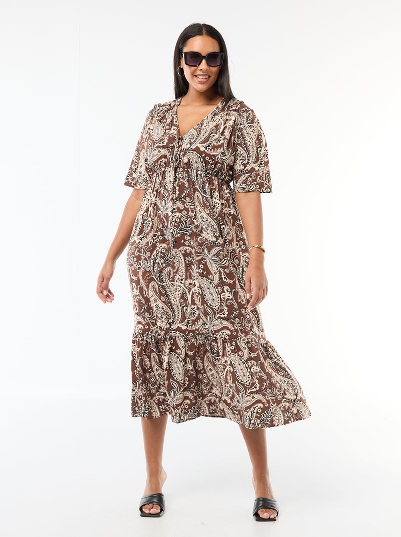 Soepelvallende jurk met fantasieprint Bruin - Kiabi