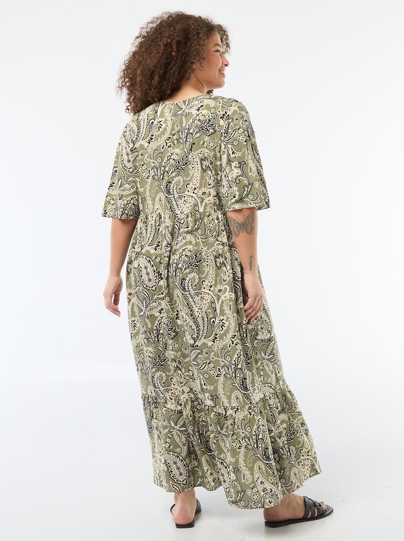 Soepelvallende jurk met fantasieprint Groen - Kiabi