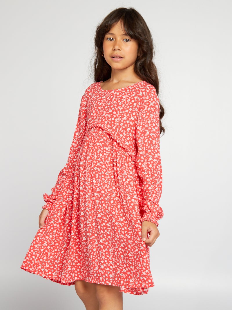 Soepelvallende jurk met print ROOD - Kiabi