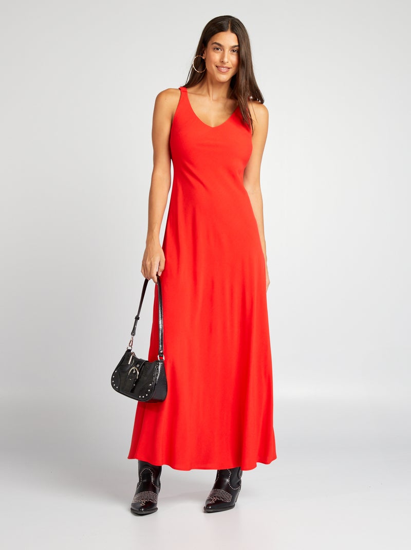 Soepelvallende jurk met V-hals ROOD Kiabi