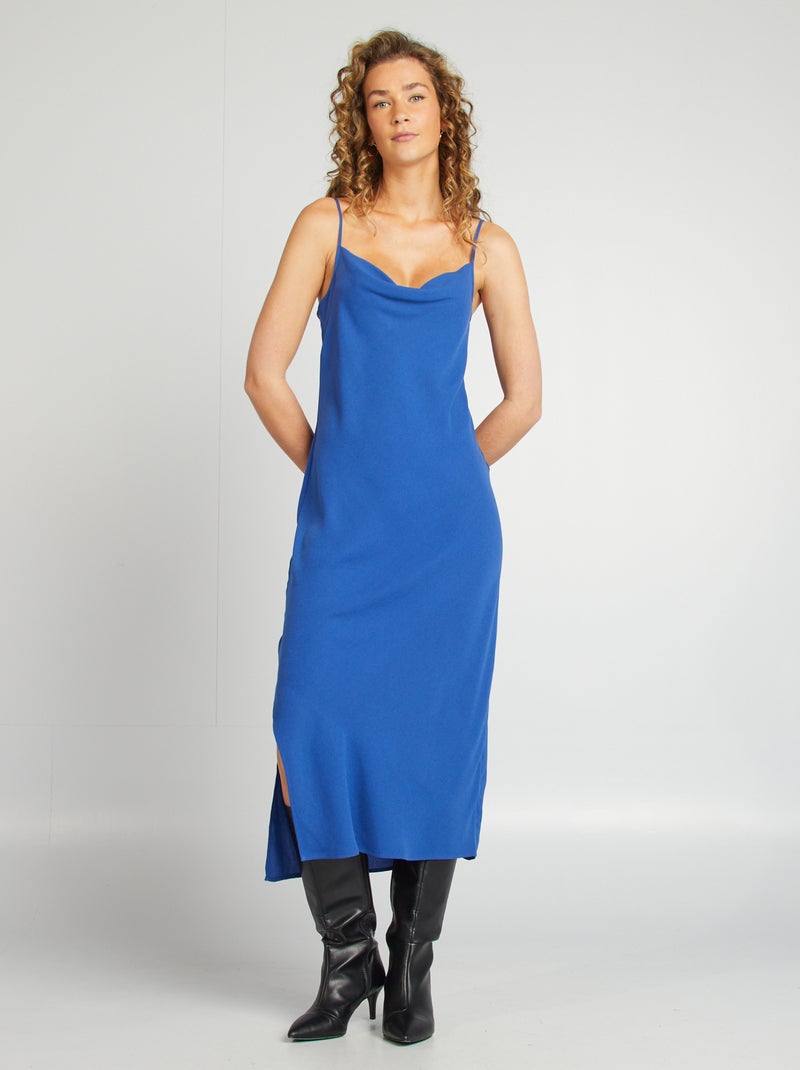 Soepelvallende jurk met watervalhals BLAUW - Kiabi