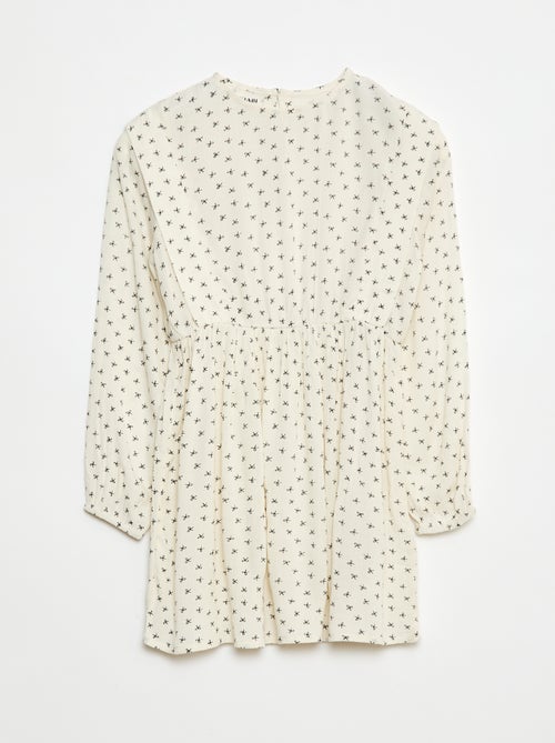 Soepelvallende jurk van kreukeltricot met bloemmotief - Kiabi