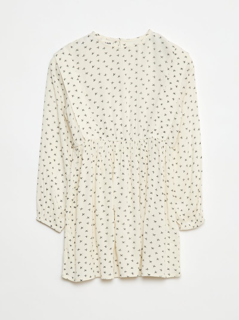 Soepelvallende jurk van kreukeltricot met bloemmotief Biege - Kiabi