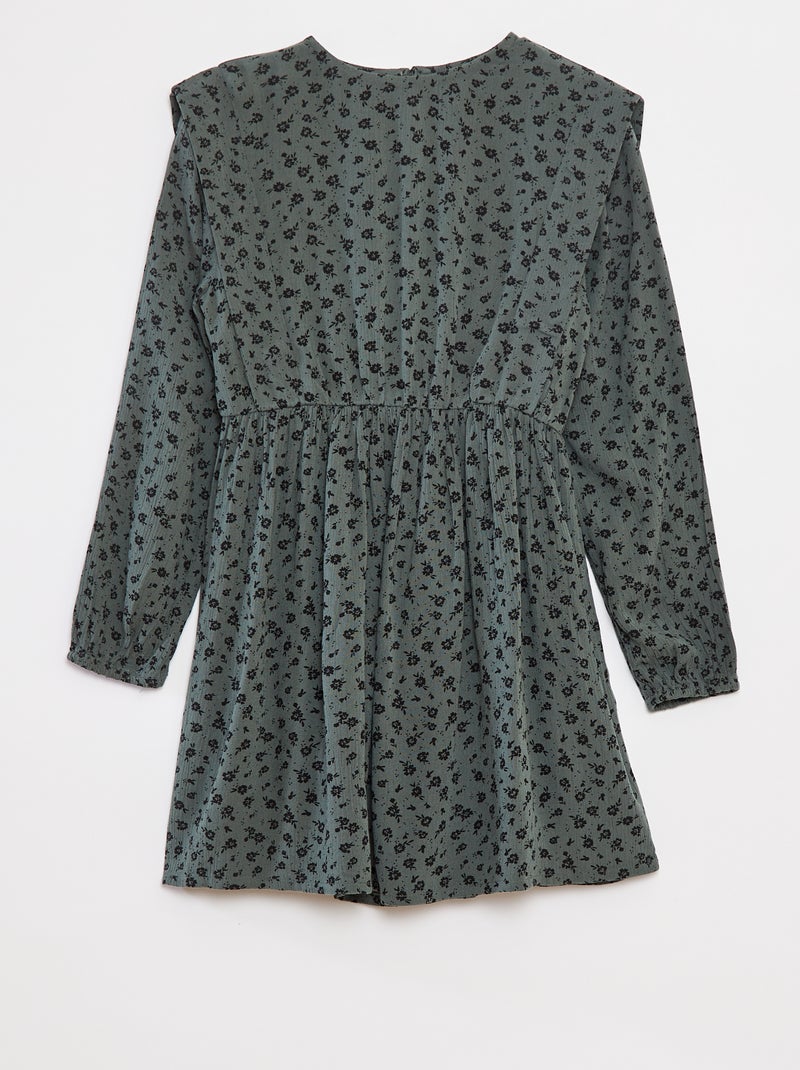 Soepelvallende jurk van kreukeltricot met bloemmotief Groen - Kiabi