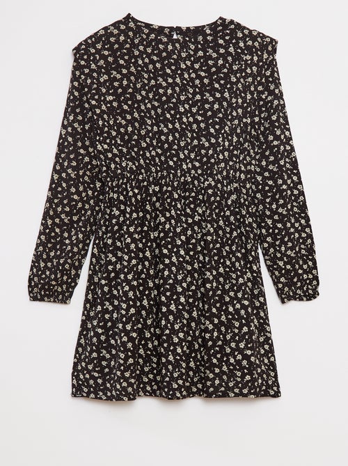 Soepelvallende jurk van kreukeltricot met bloemmotief - Kiabi
