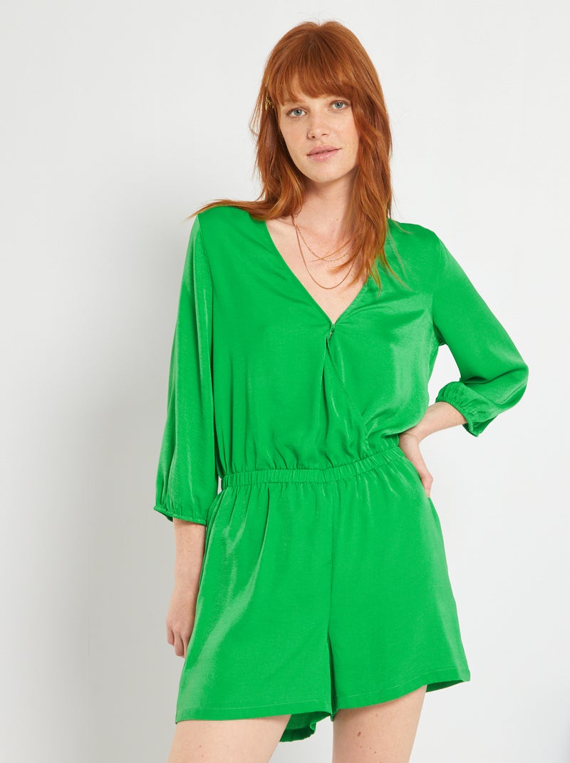 Soepelvallende korte jumpsuit GROEN - Kiabi