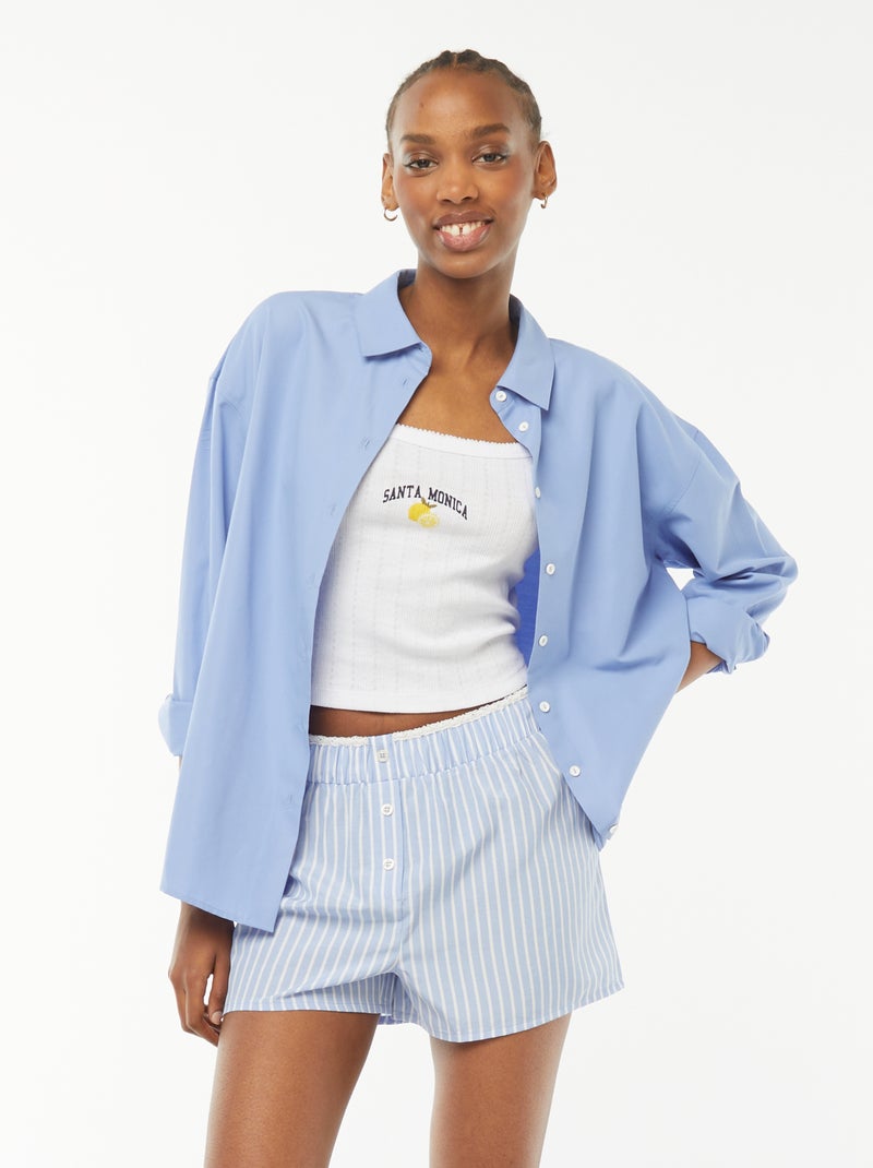 Soepelvallende pyjamashort Blauw - Kiabi