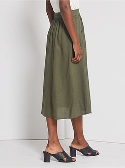 Damesmode maat 34-48 - Soepelvallende rok met knoopsluiting - Kiabi