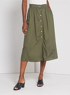 Damesmode maat 34-48 - Soepelvallende rok met knoopsluiting - Kiabi