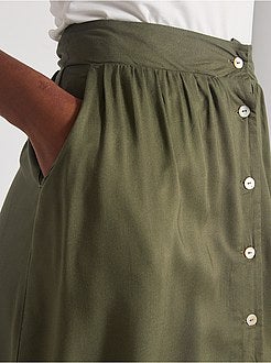 Damesmode maat 34-48 - Soepelvallende rok met knoopsluiting - Kiabi