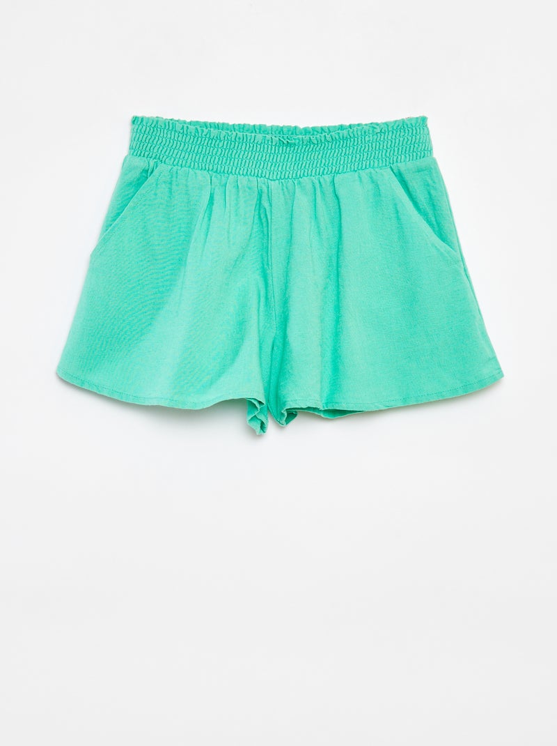 Soepelvallende short van linnenmix met print Groen - Kiabi
