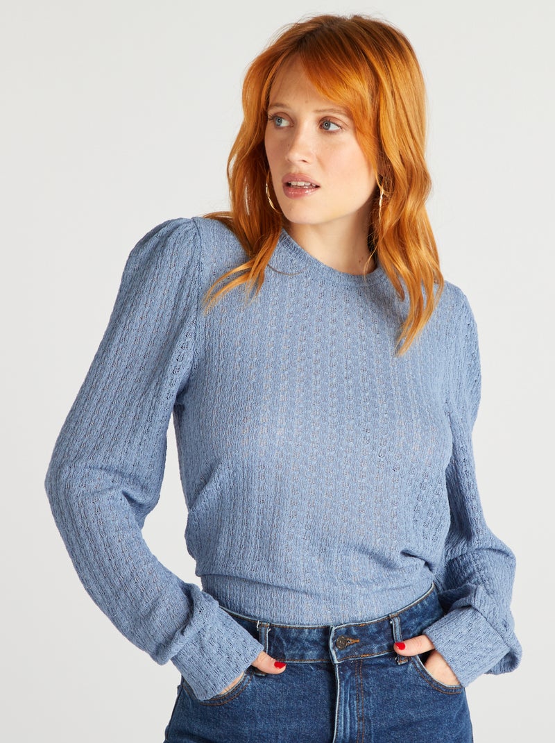 Soepelvallende top met lange mouw BLAUW - Kiabi