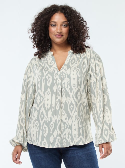 Soepelvallende top met maokraag en all-over motiefje - Kiabi