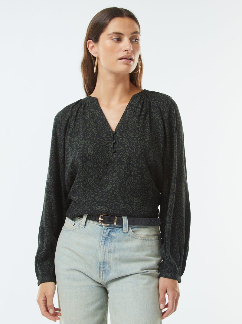 Soepelvallende top met print Zwart - Kiabi