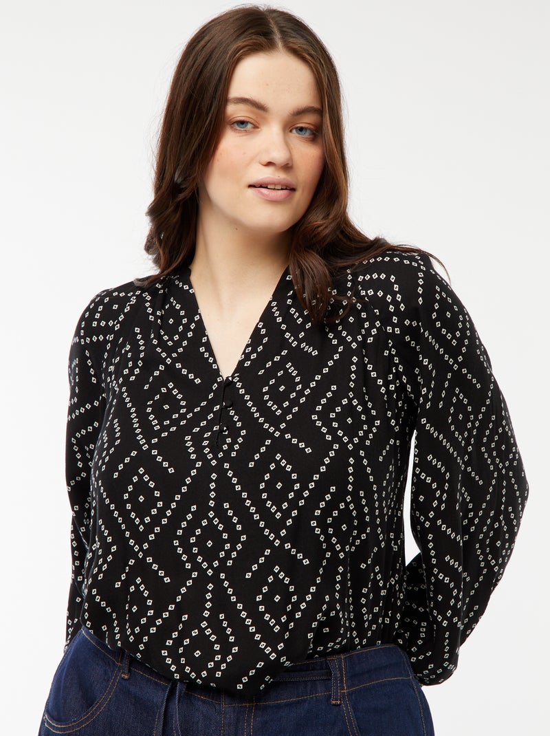 Soepelvallende top met print Zwart - Kiabi