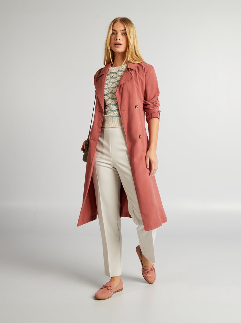 Soepelvallende trenchcoat met ceintuur ROOD - Kiabi