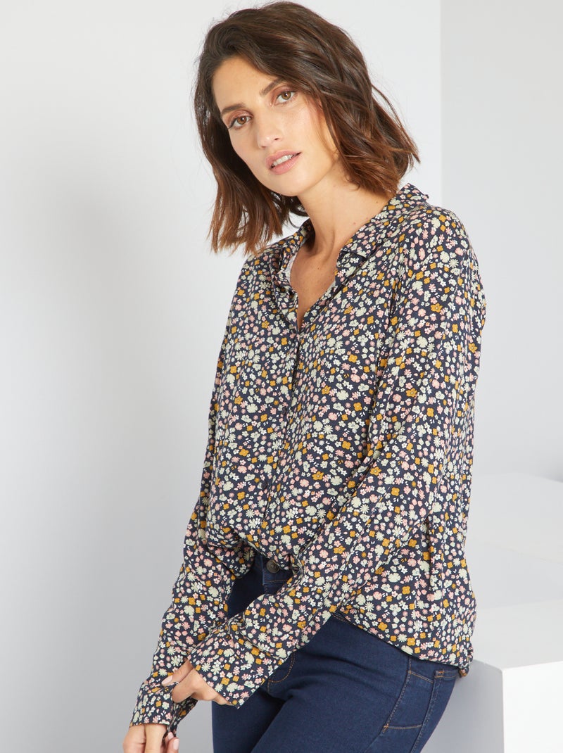 Soepelvallende tuniekblouse met bloemen BLAUW - Kiabi