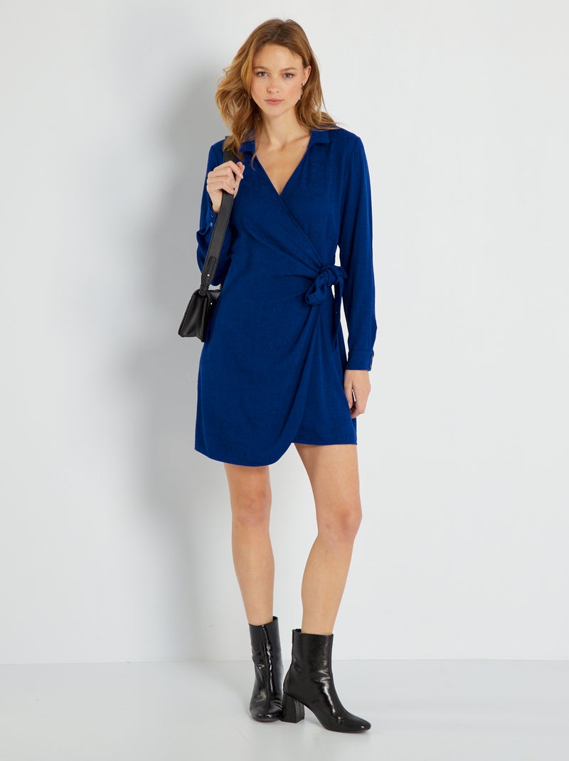 Soepelvallende wikkeljurk BLAUW - Kiabi