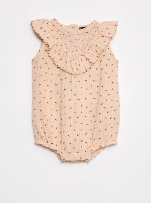 Speelpakje van zachte, luchtige katoen met ruches op het voorpand - Kiabi