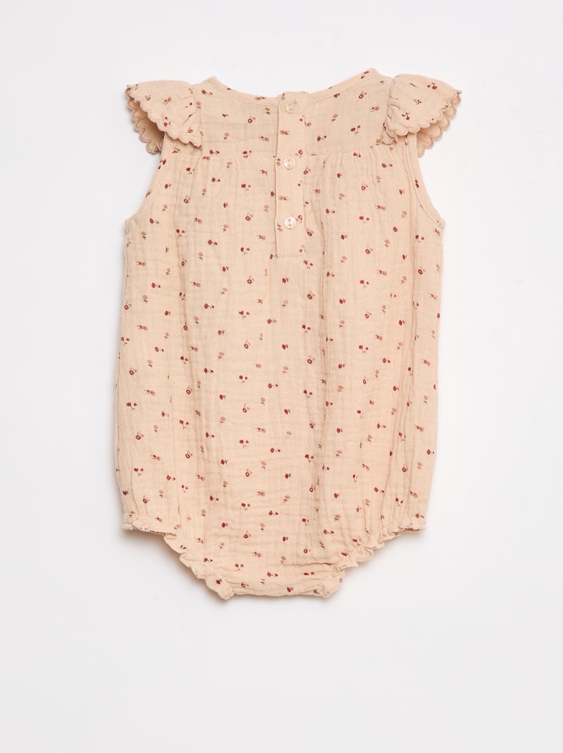 Speelpakje van zachte, luchtige katoen met ruches op het voorpand Biege - Kiabi