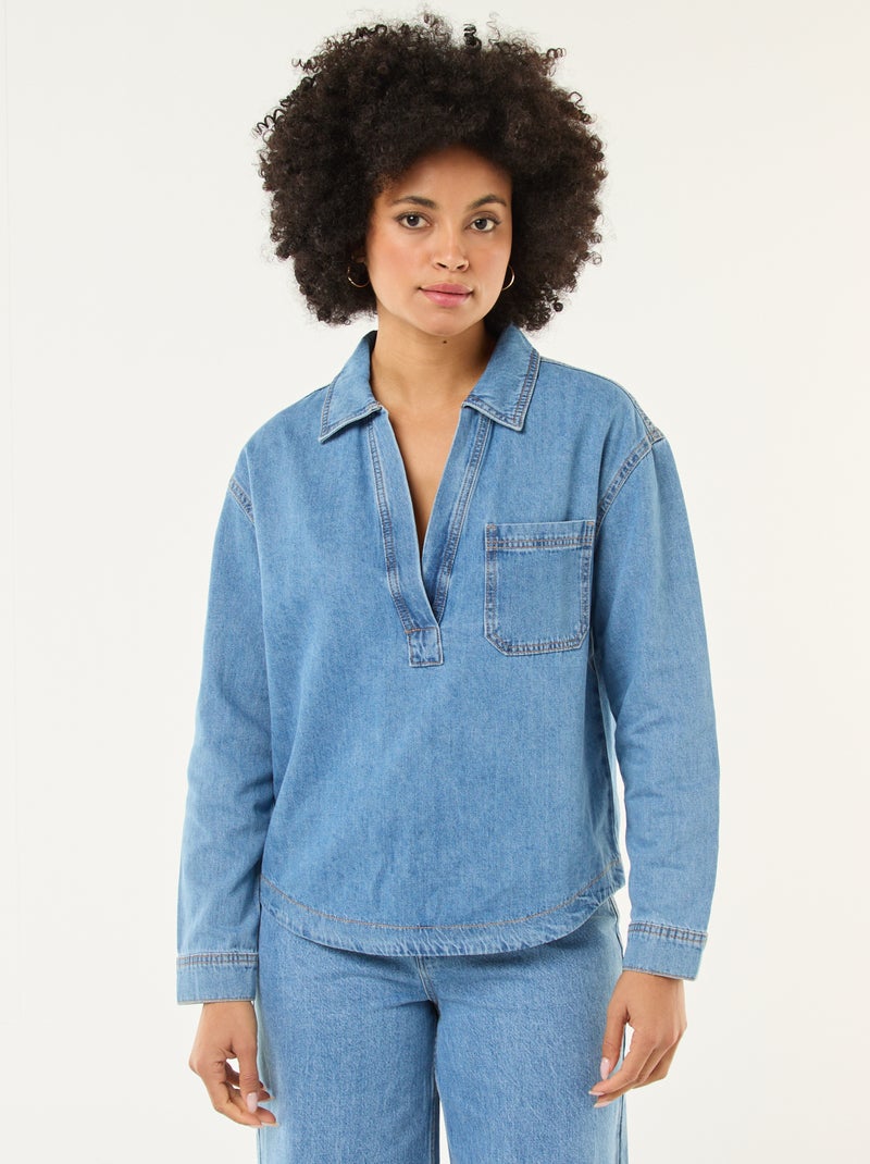 Spijkerblouse met lange mouw Blauw - Kiabi