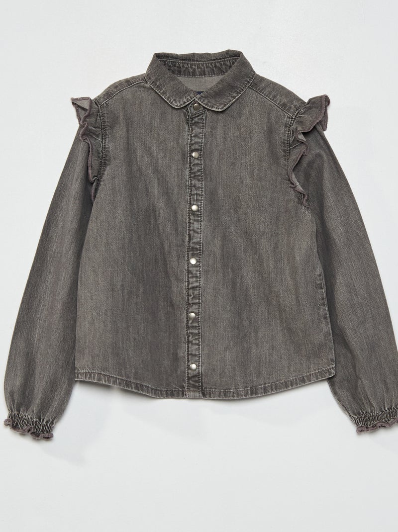 Spijkerblouse met volants GRIJS - Kiabi