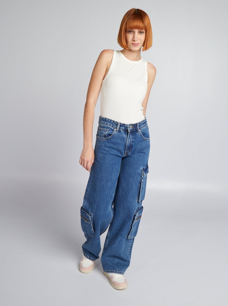 Spijkerbroek met wijde pijpen BLAUW - Kiabi