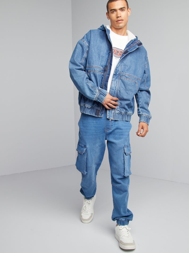 Spijkerjasje met voering met schapenvacht effect BLAUW - Kiabi