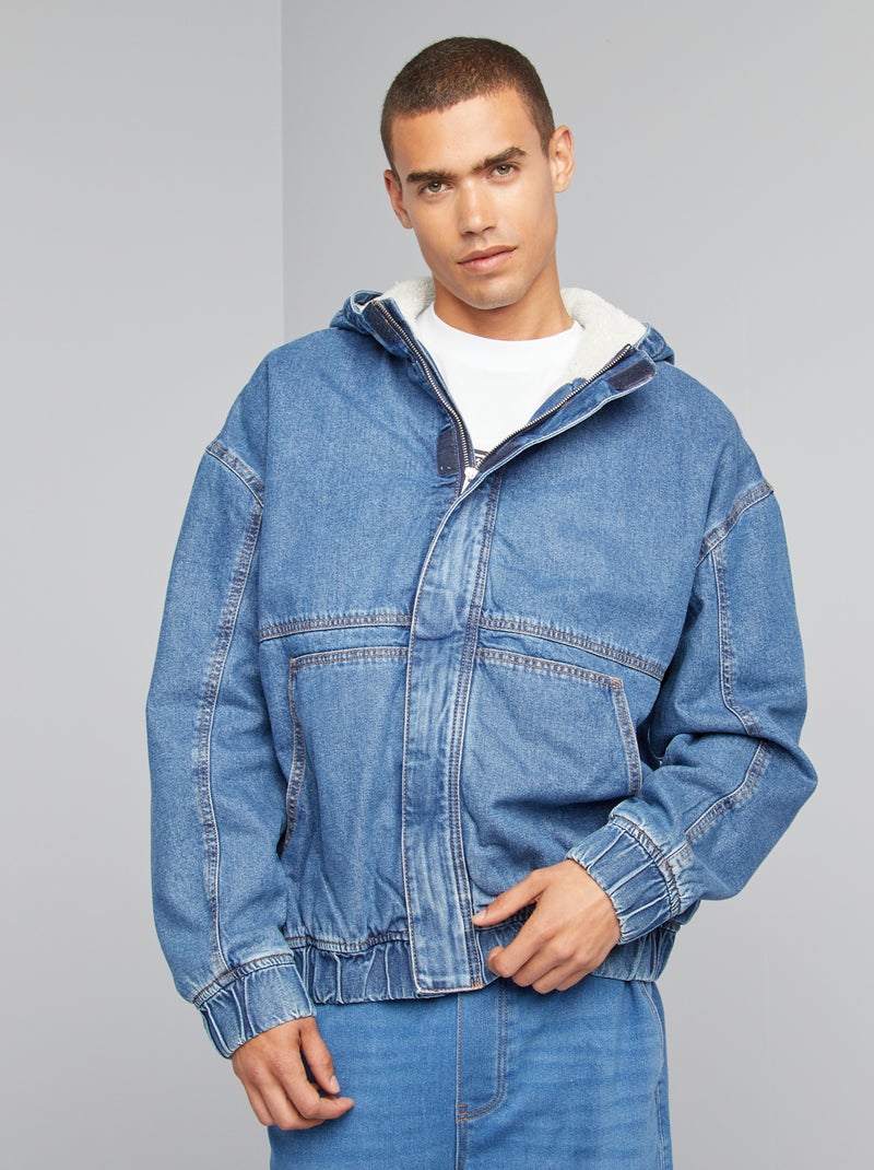 Spijkerjasje met voering met schapenvacht effect BLAUW - Kiabi