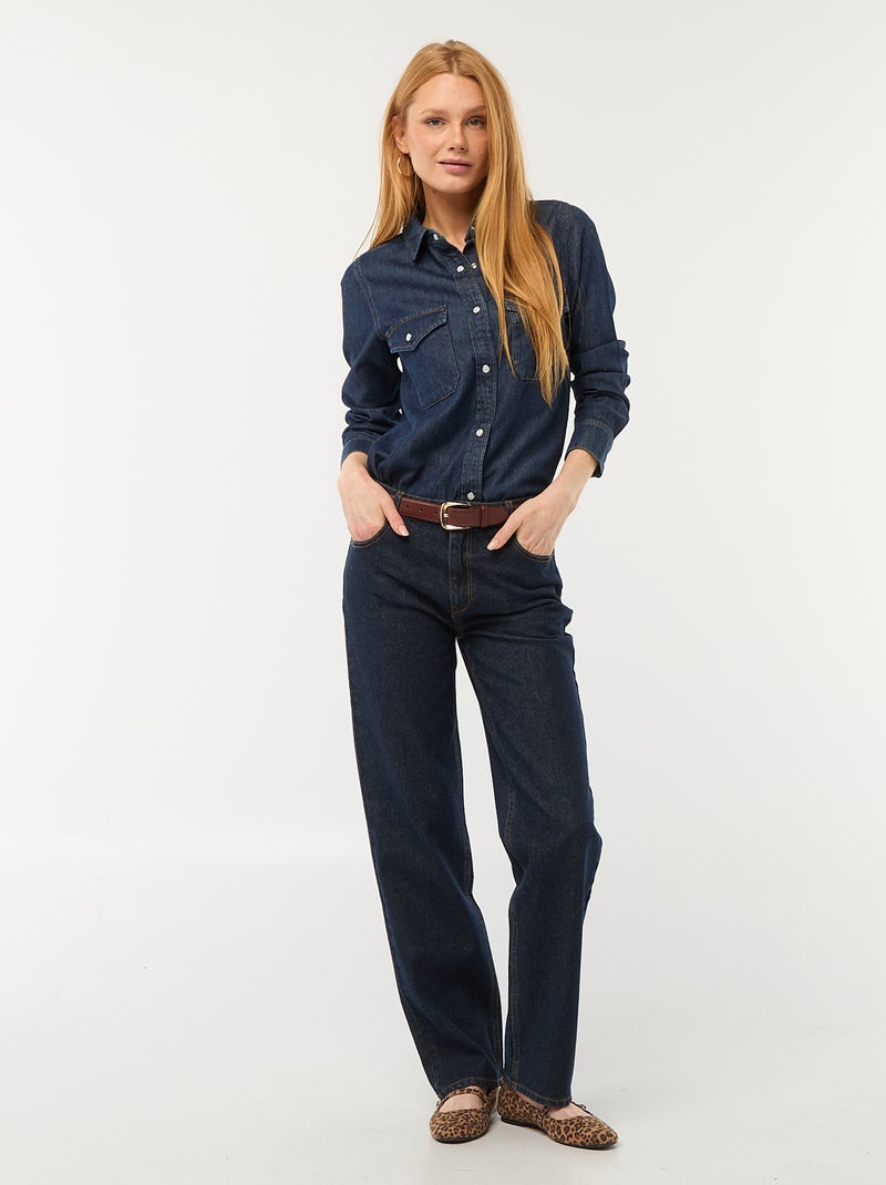 Spijkeroverhemd met 2 opgestikte borstzakjes met klepje Blauw - Kiabi