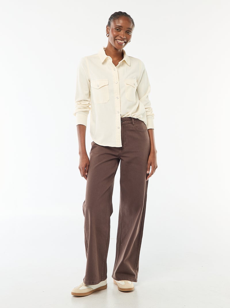 Spijkeroverhemd met 2 opgestikte borstzakjes met klepje Wit - Kiabi