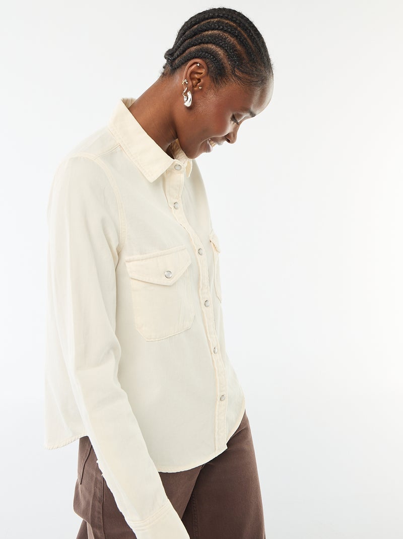 Spijkeroverhemd met 2 opgestikte borstzakjes met klepje Wit - Kiabi