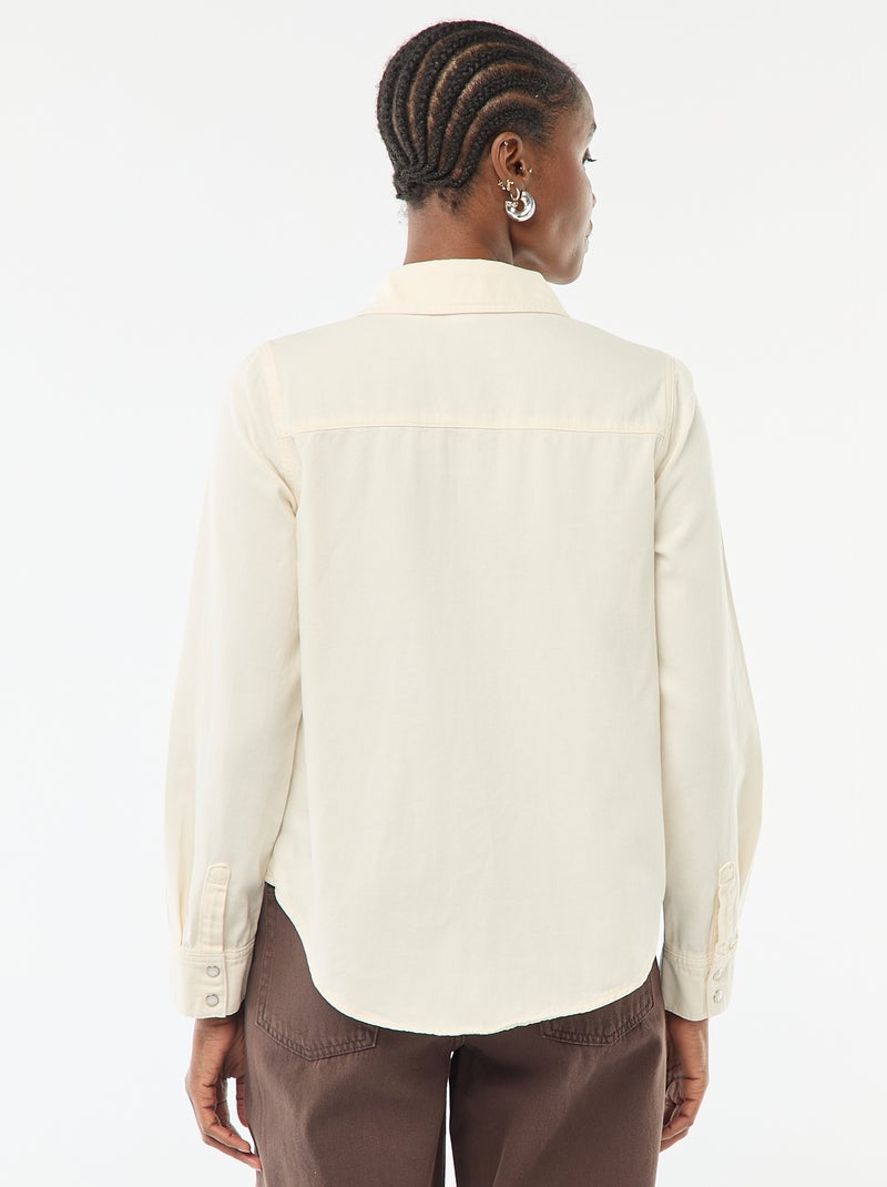 Spijkeroverhemd met 2 opgestikte borstzakjes met klepje Wit - Kiabi
