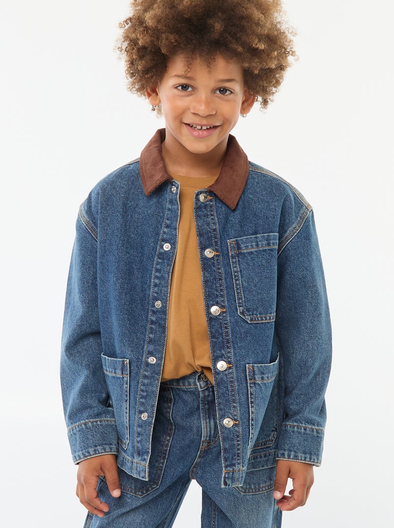 Spijkeroverhemd met fluwelen kraagje Blauw - Kiabi