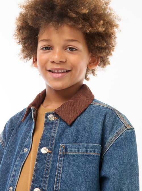 Spijkeroverhemd met fluwelen kraagje - Kiabi