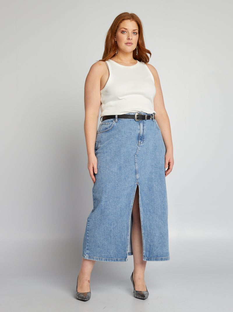 Spijkerrok met split BLAUW - Kiabi