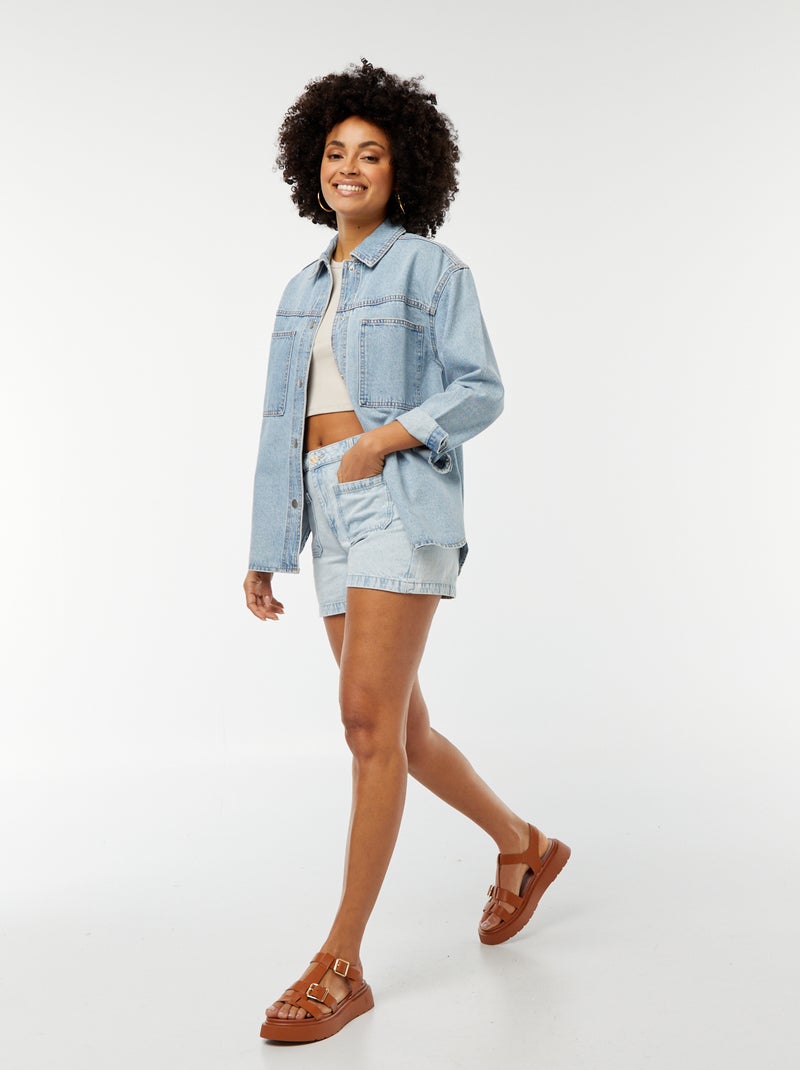 Spijkershort met hoge taille en 4 opgestikte zakken BLAUW - Kiabi