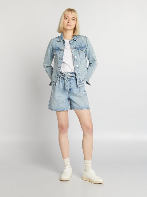 Spijkershort met hoge taille en ceintuur - Kiabi