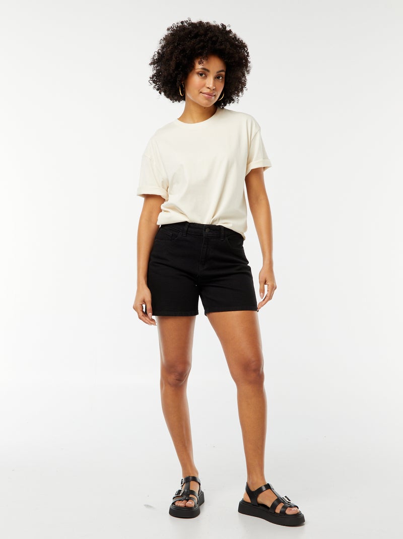 Spijkershort met hoge taille ZWART - Kiabi